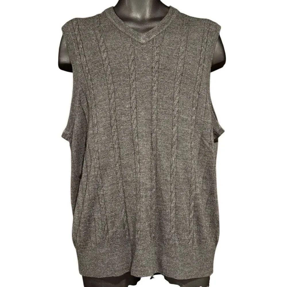 Dockers Gray V-Neck Cable Knit Sleeveless Sweater Vest Men’s Large